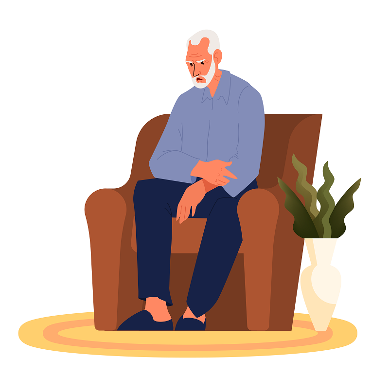 Older man alone on a harm chair